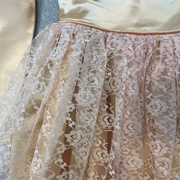 Vintage 30" Bust Peach & Pink Satin Lace Overlay Dress Fit & Flare • Handmade - Picture 5 of 16